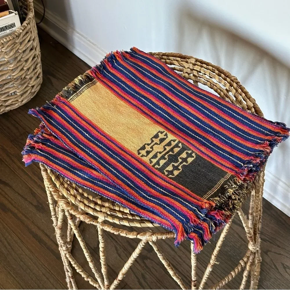 Set of 4 Turkish Print Placemats Fringe Edge - Pink Blue Gray Colorful